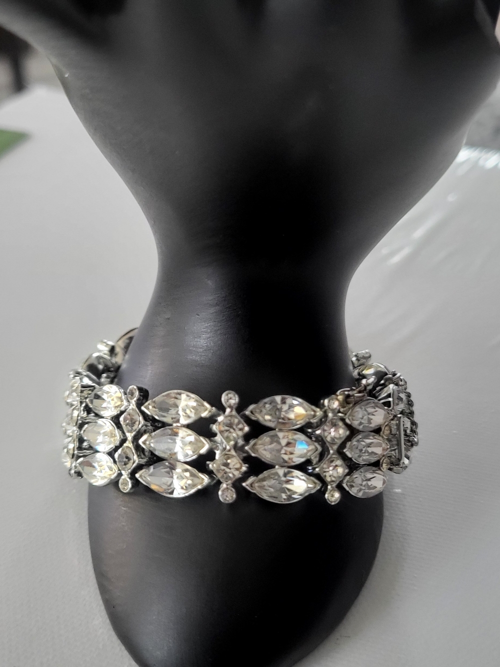 Vintage Marquise Rhinestones Rhodium Plated  Bracelet - Silver Tone